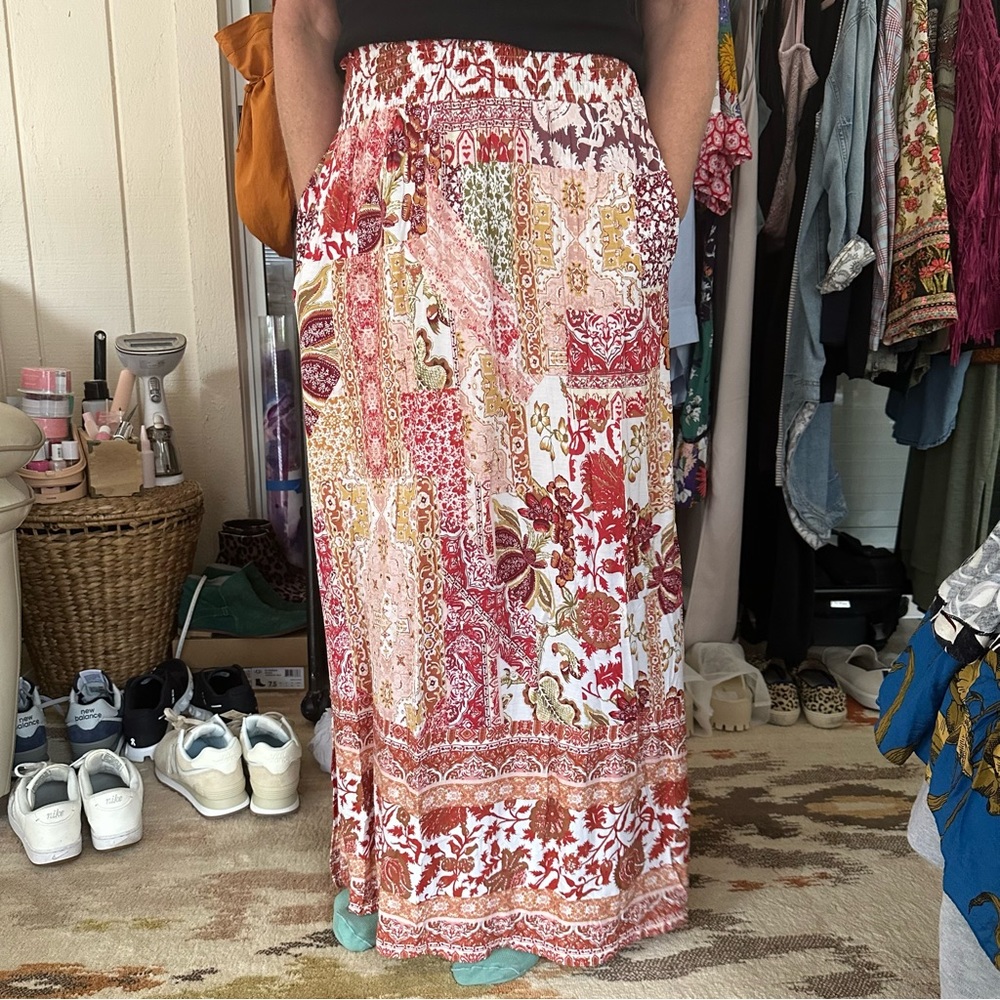 Anthropologie printed straight pull on maxi skirt w/pockets! M
